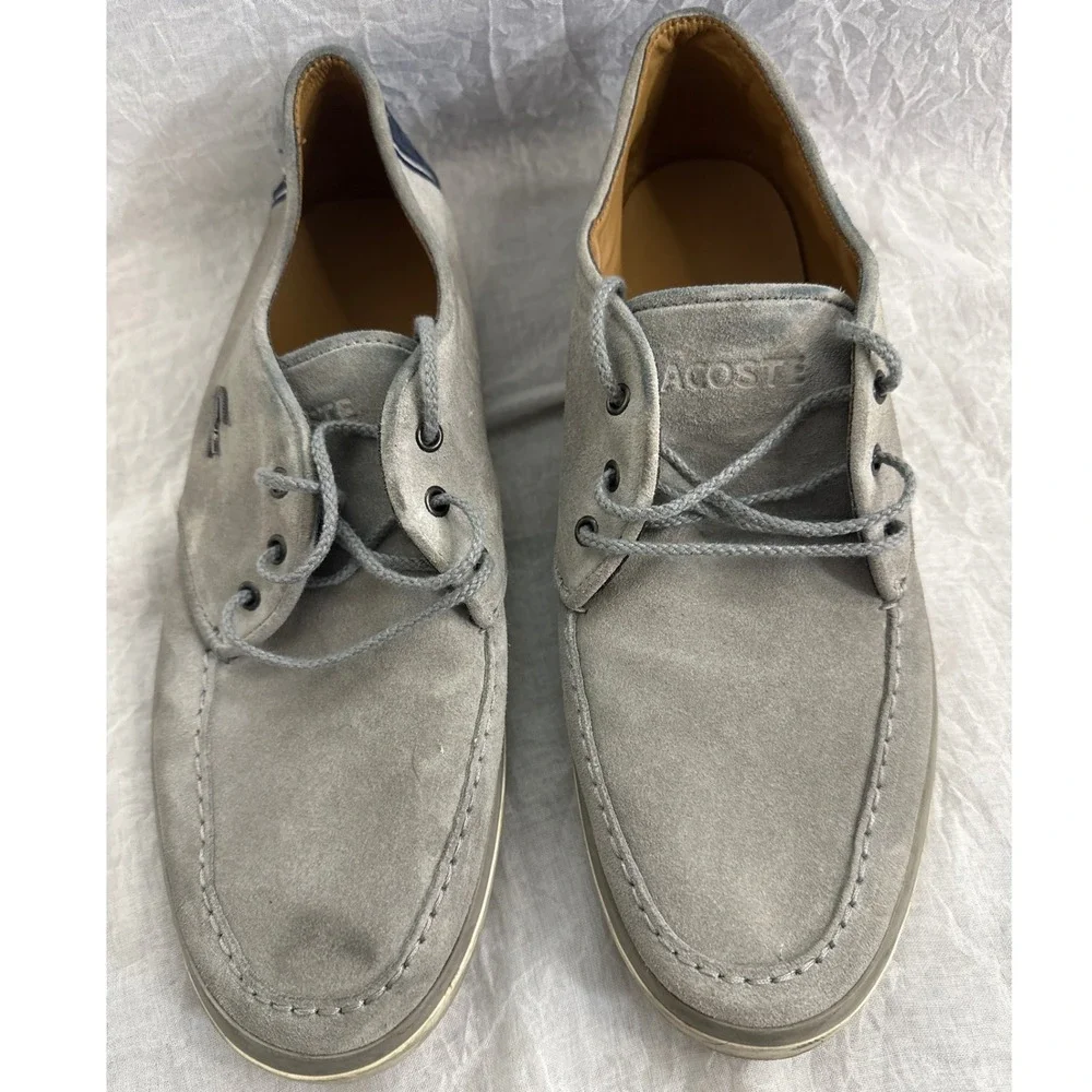 Lacoste Sevrin 7 Suede Leather Casual Boat Shoes Gray‎ Blue Mens Size 12